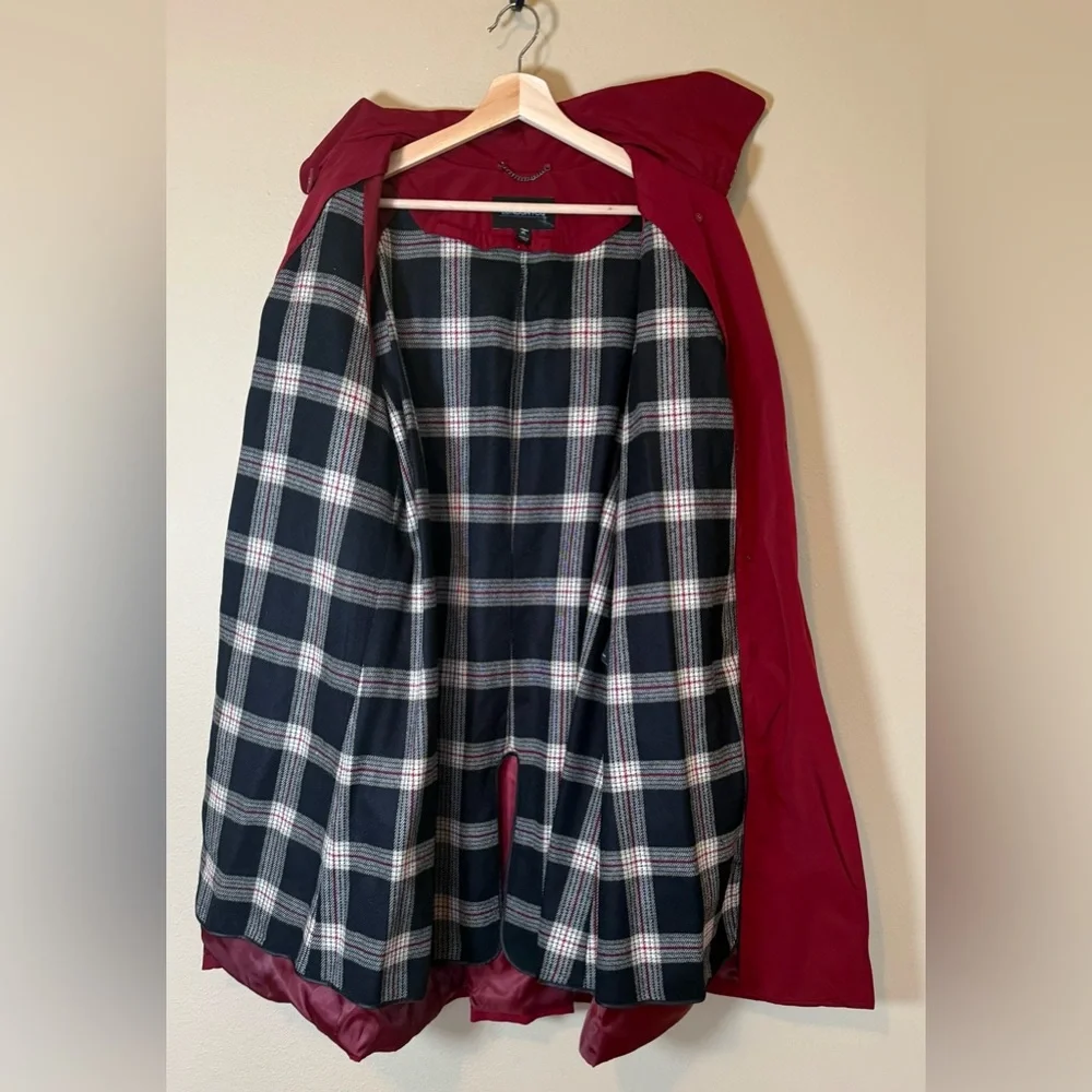 London Fog Burgundy Double-Breasted Hooded Lined Trench Coat Size XL